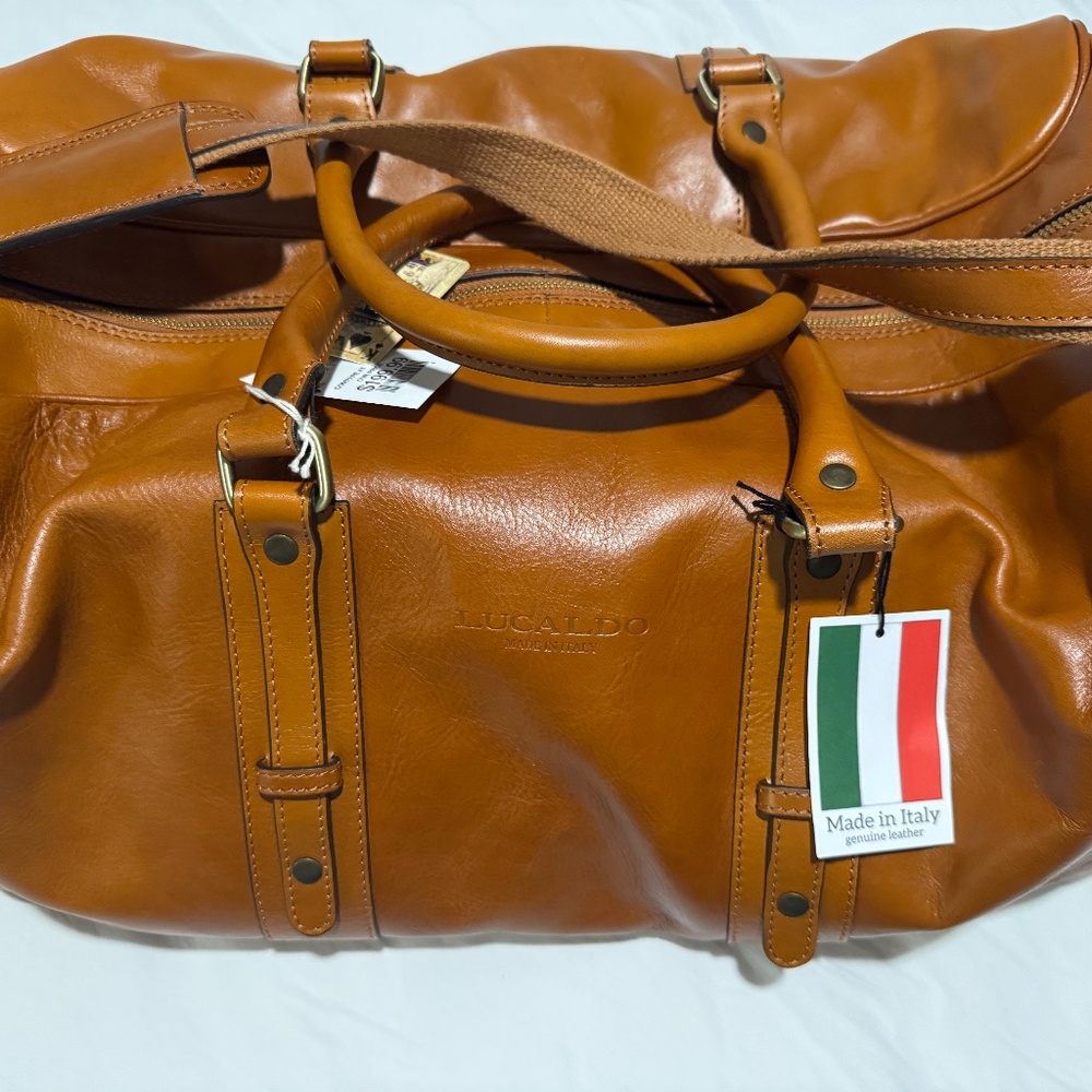 Lucaldo Genuine Leather Travel Duffel Tan/Brown Bag